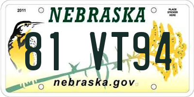 NE license plate 81VT94