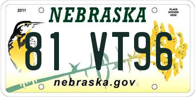 NE license plate 81VT96