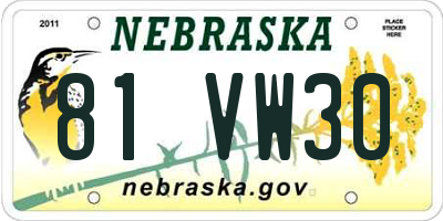 NE license plate 81VW30