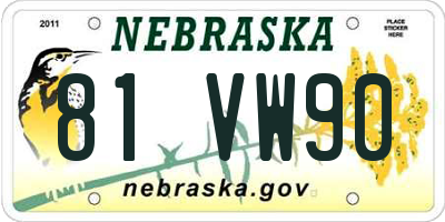NE license plate 81VW90