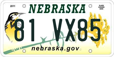 NE license plate 81VX85