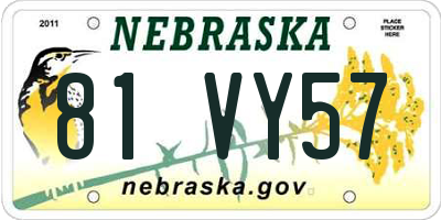 NE license plate 81VY57