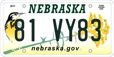 NE license plate 81VY83