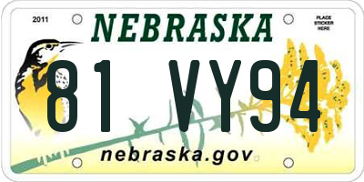 NE license plate 81VY94