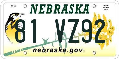 NE license plate 81VZ92