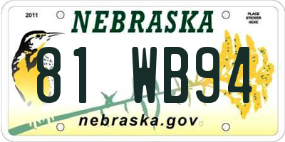 NE license plate 81WB94