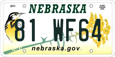 NE license plate 81WF64