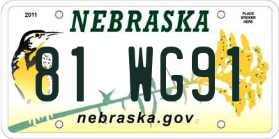 NE license plate 81WG91