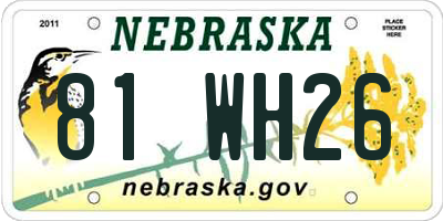 NE license plate 81WH26