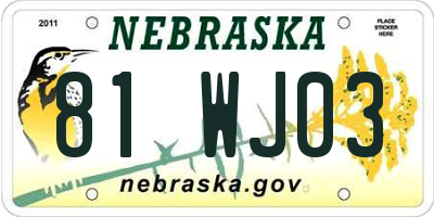 NE license plate 81WJ03