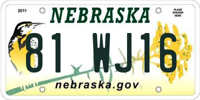 NE license plate 81WJ16