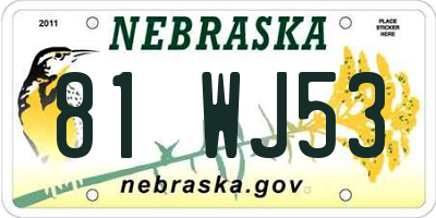 NE license plate 81WJ53