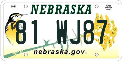 NE license plate 81WJ87