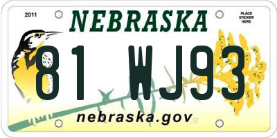 NE license plate 81WJ93