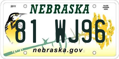 NE license plate 81WJ96