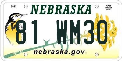 NE license plate 81WM30