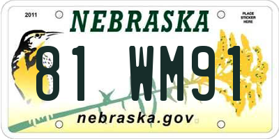 NE license plate 81WM91