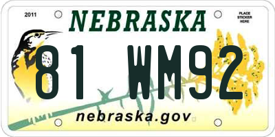 NE license plate 81WM92