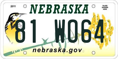 NE license plate 81WO64