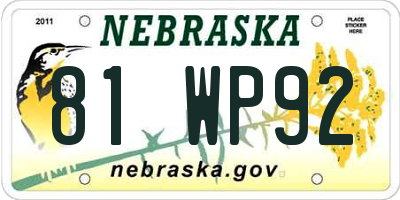 NE license plate 81WP92