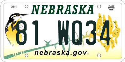 NE license plate 81WQ34