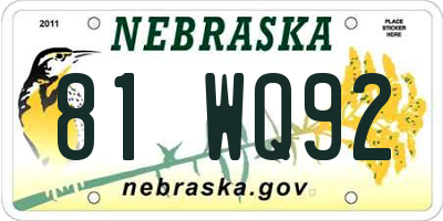 NE license plate 81WQ92