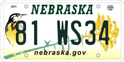 NE license plate 81WS34