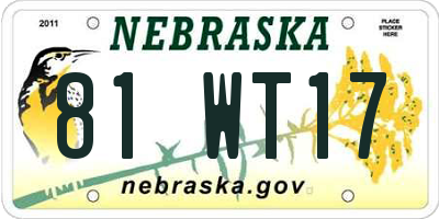 NE license plate 81WT17