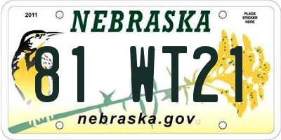 NE license plate 81WT21