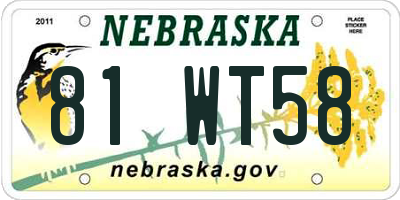 NE license plate 81WT58
