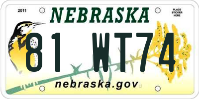 NE license plate 81WT74