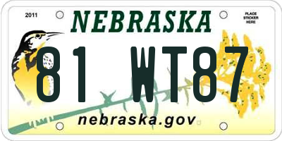 NE license plate 81WT87