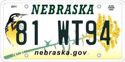 NE license plate 81WT94