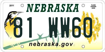 NE license plate 81WW60