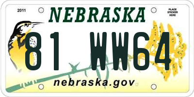 NE license plate 81WW64