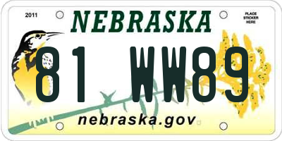 NE license plate 81WW89