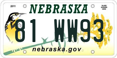 NE license plate 81WW93