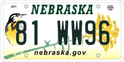 NE license plate 81WW96