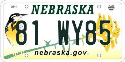 NE license plate 81WY85