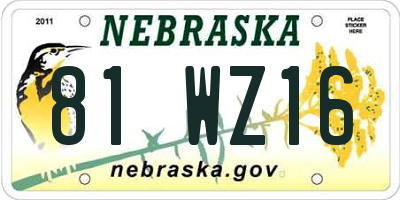 NE license plate 81WZ16