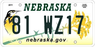 NE license plate 81WZ17