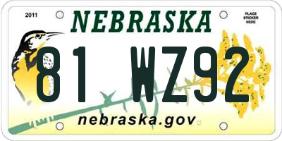 NE license plate 81WZ92