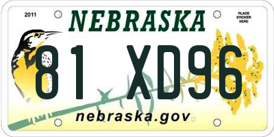 NE license plate 81XD96