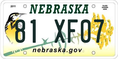 NE license plate 81XF07