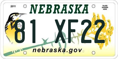 NE license plate 81XF22