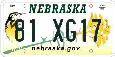 NE license plate 81XG17
