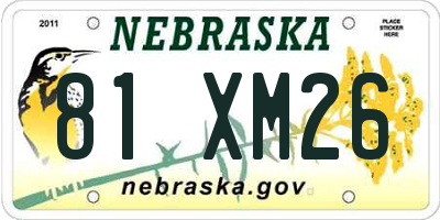 NE license plate 81XM26
