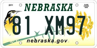 NE license plate 81XM97