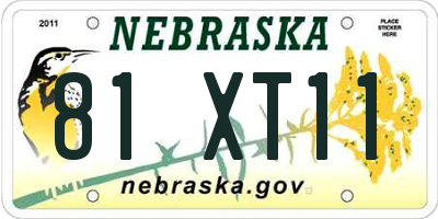 NE license plate 81XT11