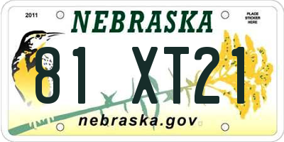 NE license plate 81XT21